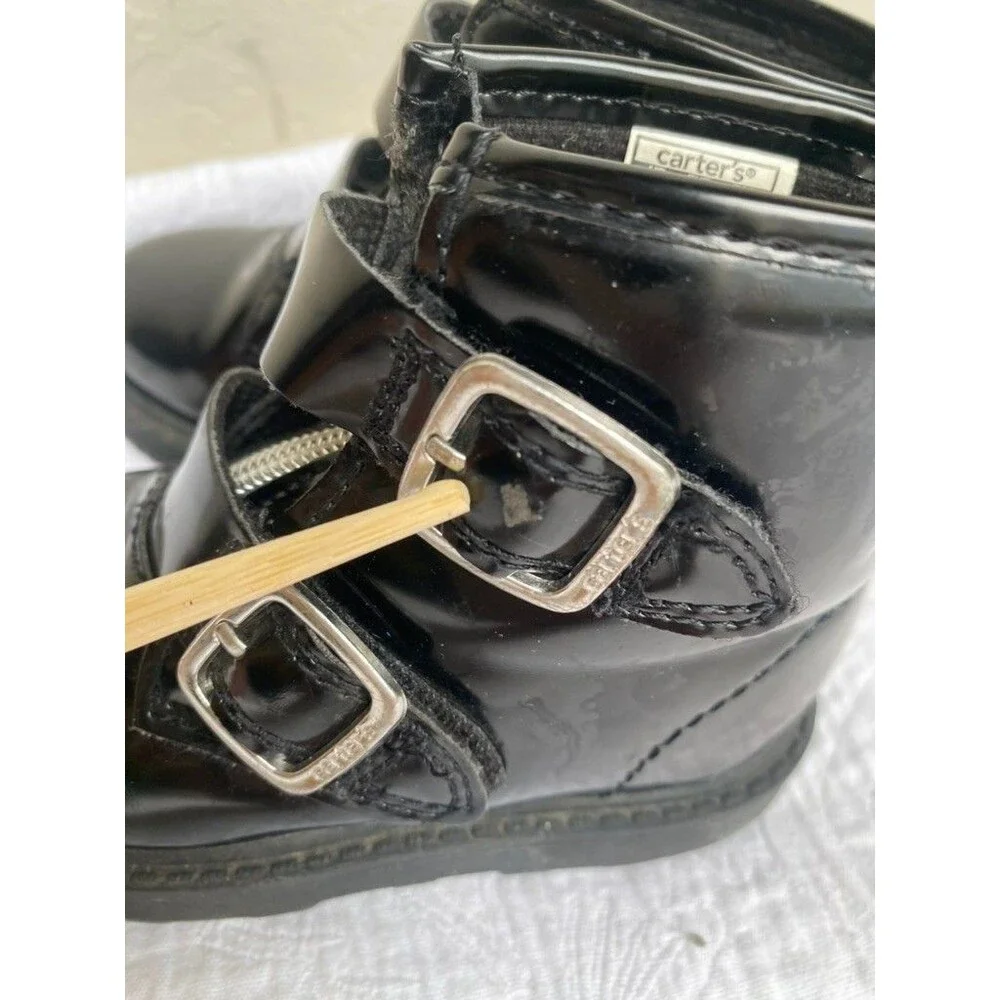 Carter's Little Girls Black Combat High Top Zipper Heart Boots Toddler -Size 7M